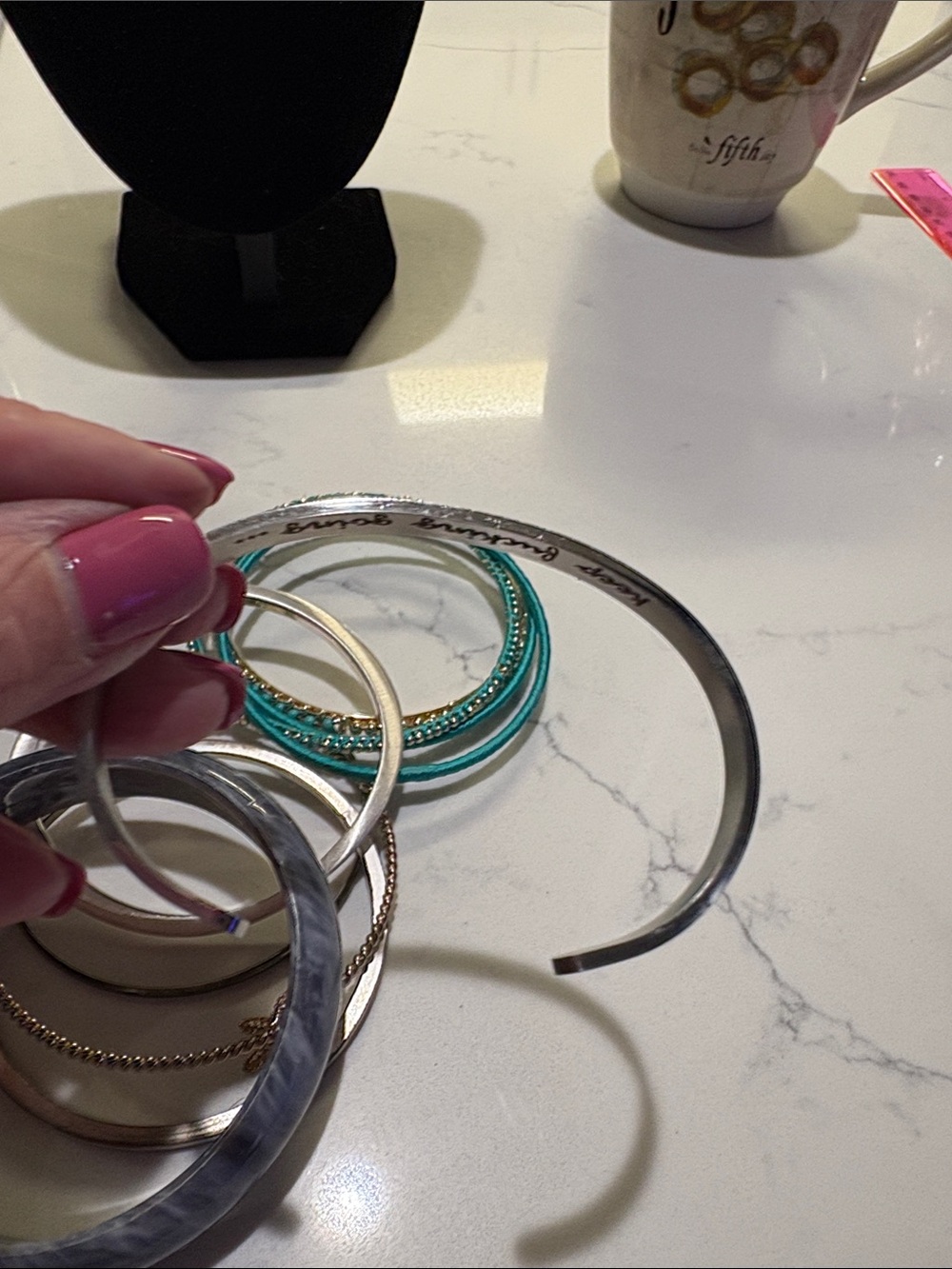 Mixed Womens Bangle and Bracelet Set - Turquoise, Silver, Gold - Picture 6 of 8